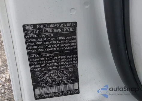 2011 Land Rover Range Rover Sport Hse из США, поврежденный, VIN SALSK2D4XBA278096